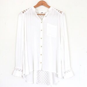 Free People ‘The Best’ Eyelet Button Down White Top